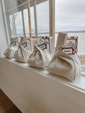 Cream Knot Handle Wristlet Pouch - Set of Three